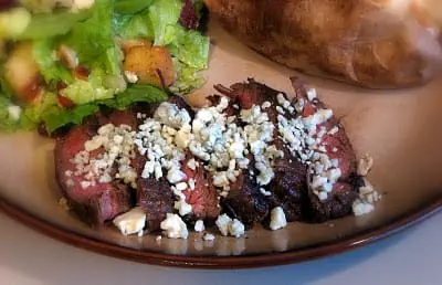 Balsamic and Garlic Flank Steak with Blue Cheese Crumbles