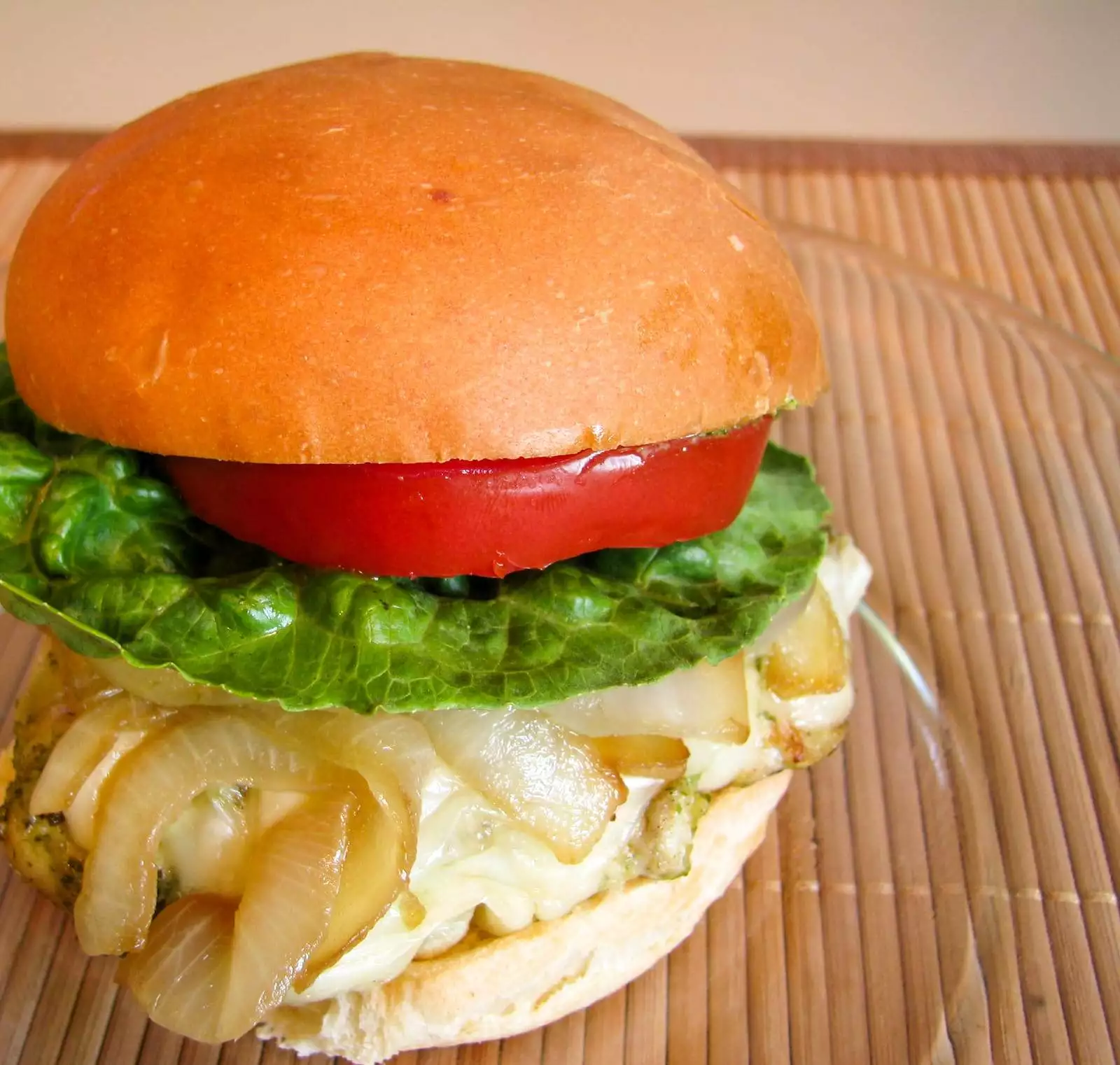 Pesto Chicken Sandwich with Caramelized Onions and Havarti