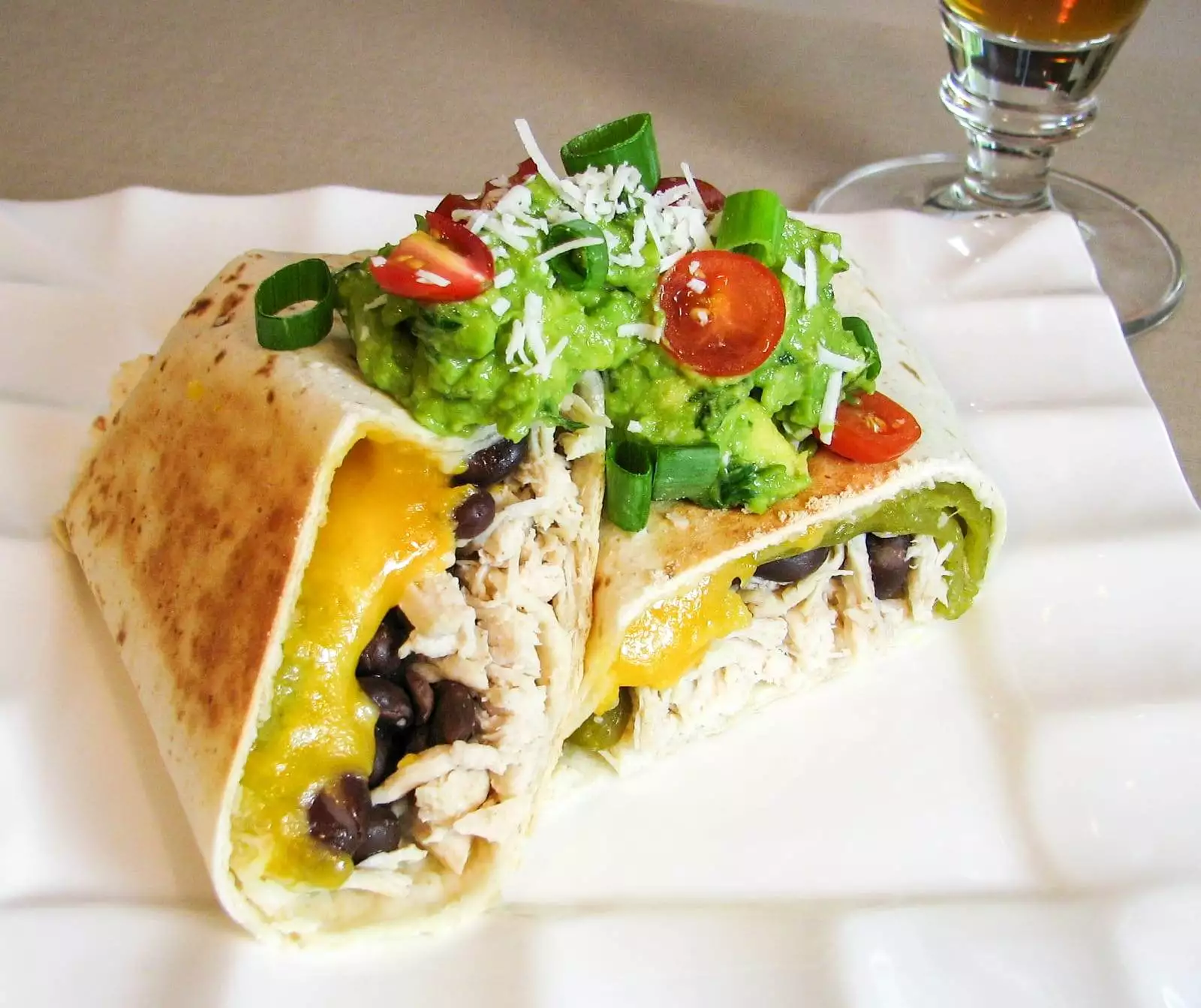 Shredded Chicken, Green Chile, Black Bean and Cheddar Cheese Chimichanga