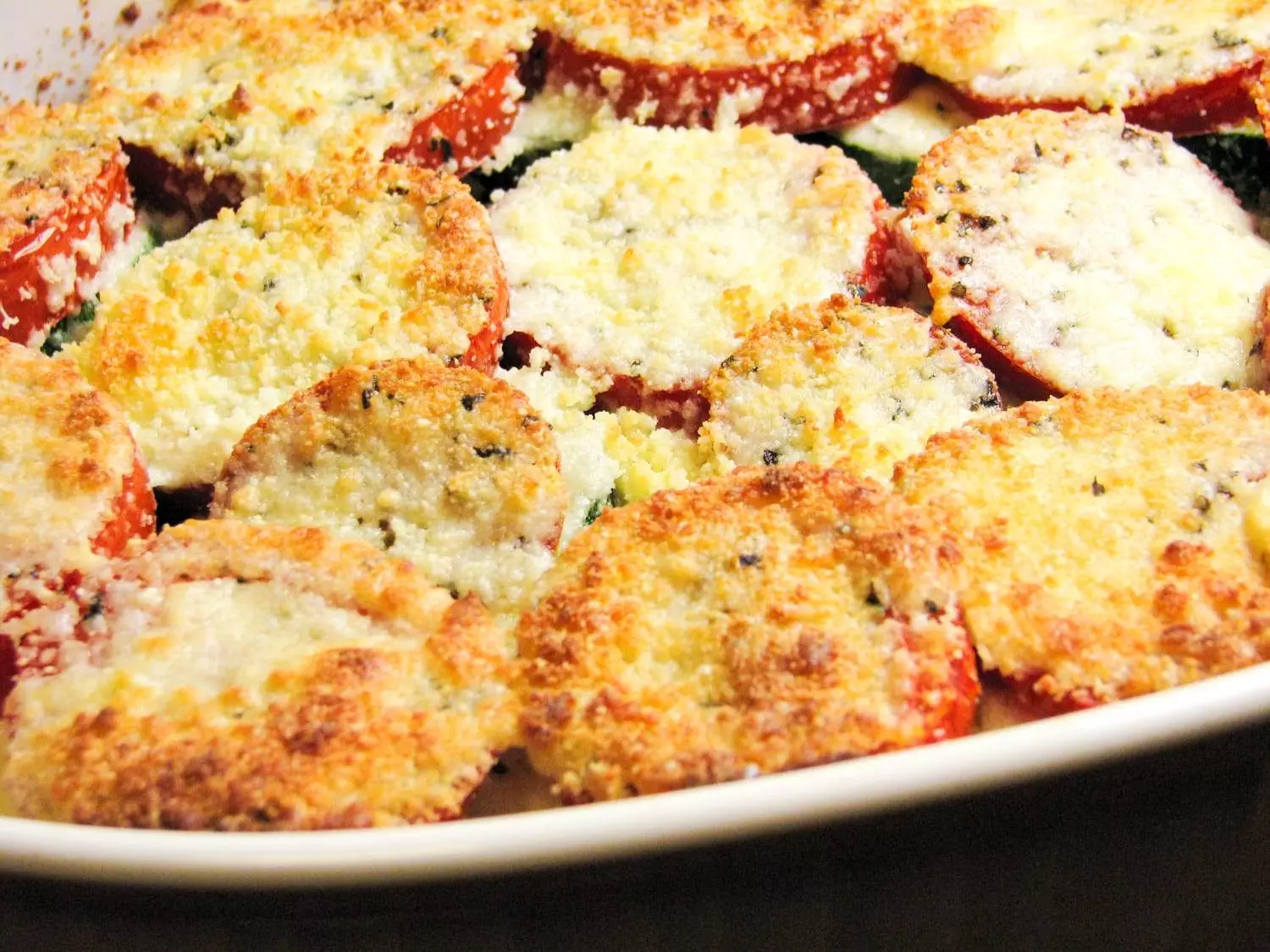 Tomato, Zucchini, Squash and Caramelized Onion Gratin