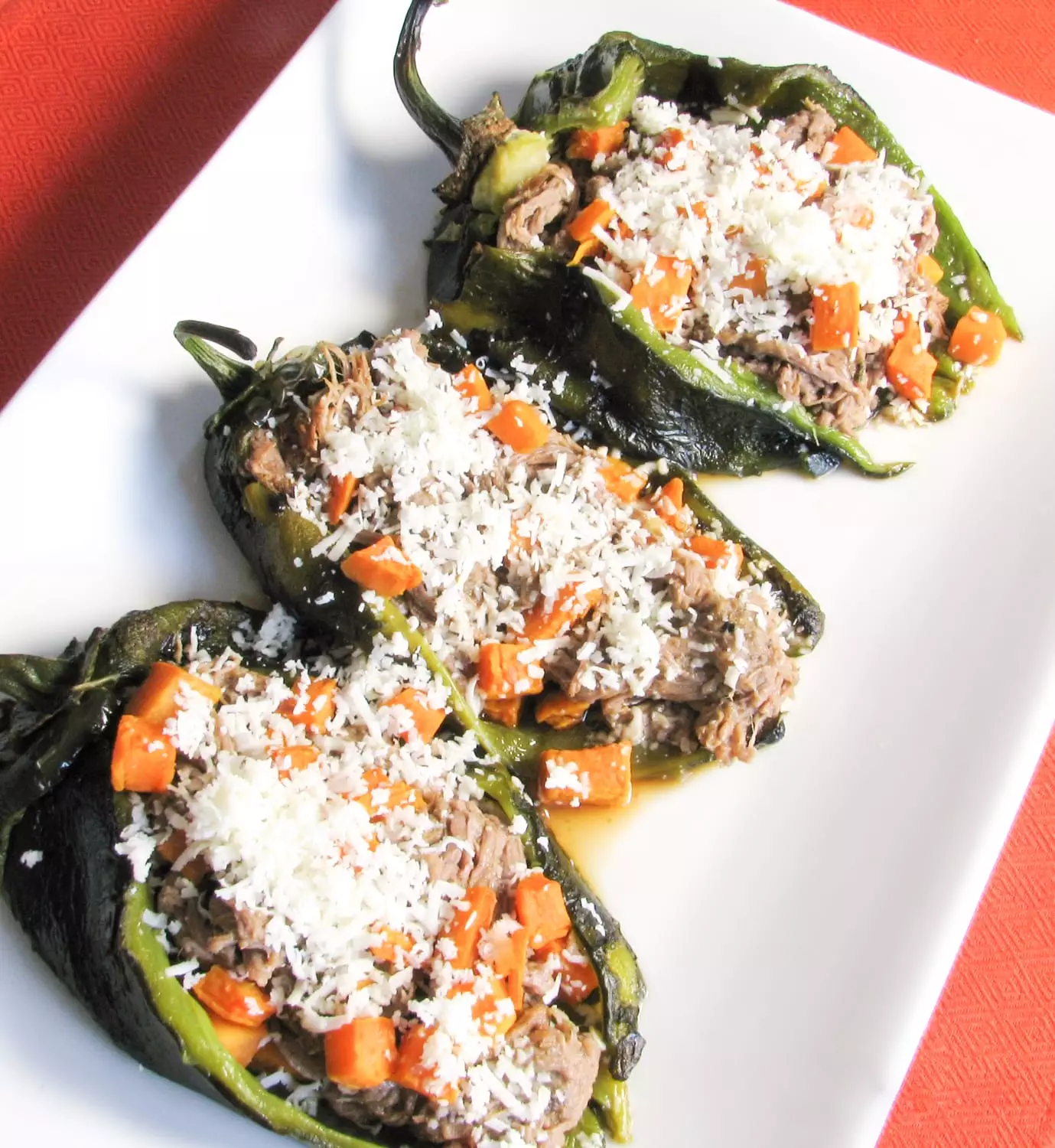 Shredded Beef and Sweet Potato Stuffed Chiles