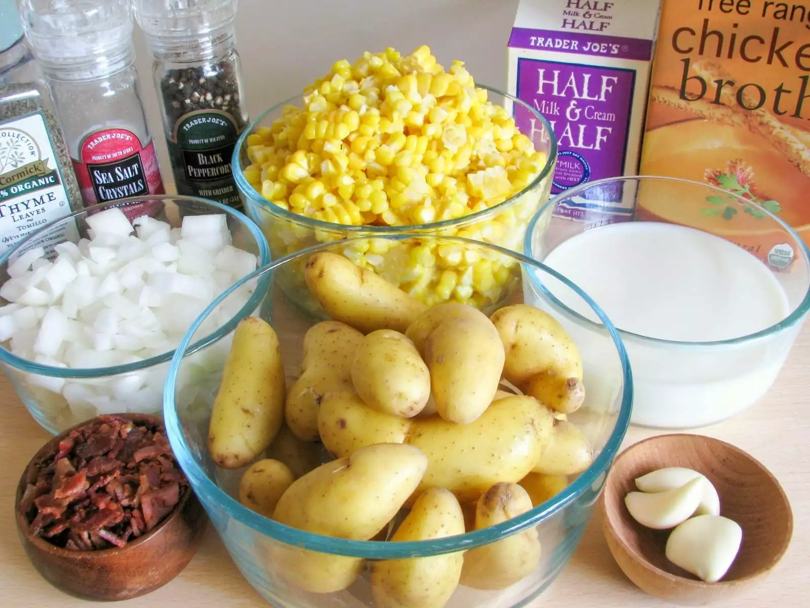 Corn and Fingerling Potato Chowder with Bacon