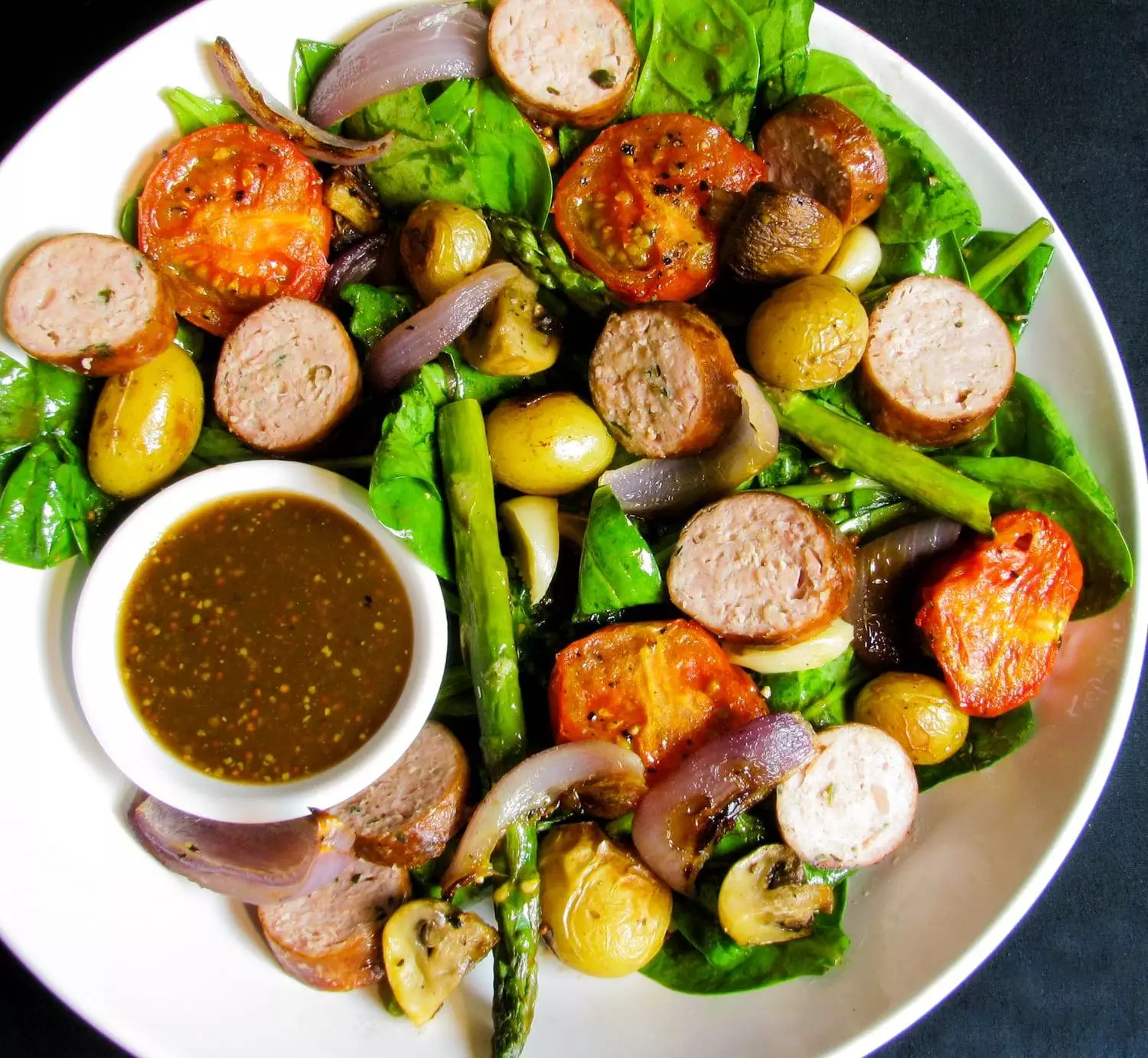 Warm Spinach Salad with Sausage and Potatoes