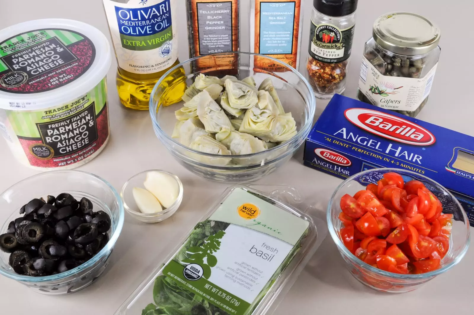 Angel Hair Pasta with Artichokes, Olives, Tomatoes, and Capers