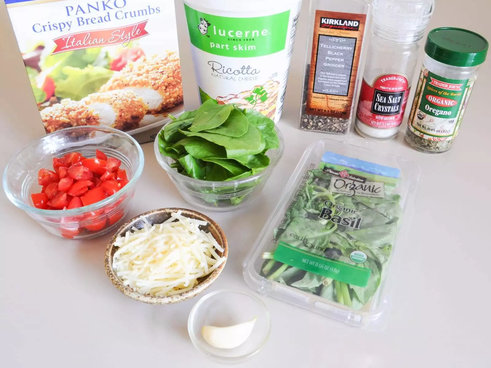 Panko Crusted Chicken Stuffed with Ricotta, Spinach, Tomatoes, and Basil