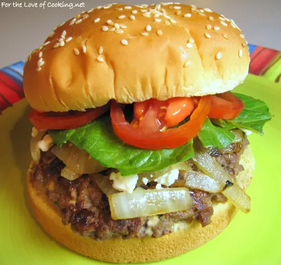 Hamburgers with Feta and Caramelized Onions