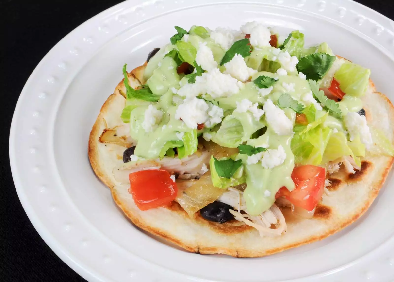 Chicken Tostadas with Avocado Dressing