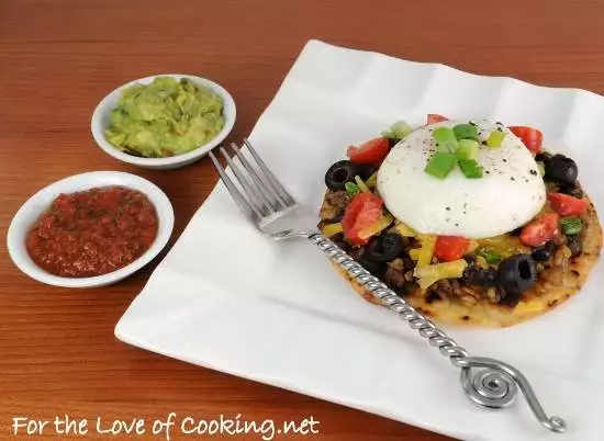 Mexican Tostada topped with a Poached Egg