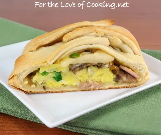 Breakfast Braid with Ham, Mushrooms, Cheddar, Green Onions, and Scrambled Eggs