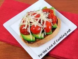 Sautéed Tomato, Avocado, and Parmesan Open Faced Sandwich