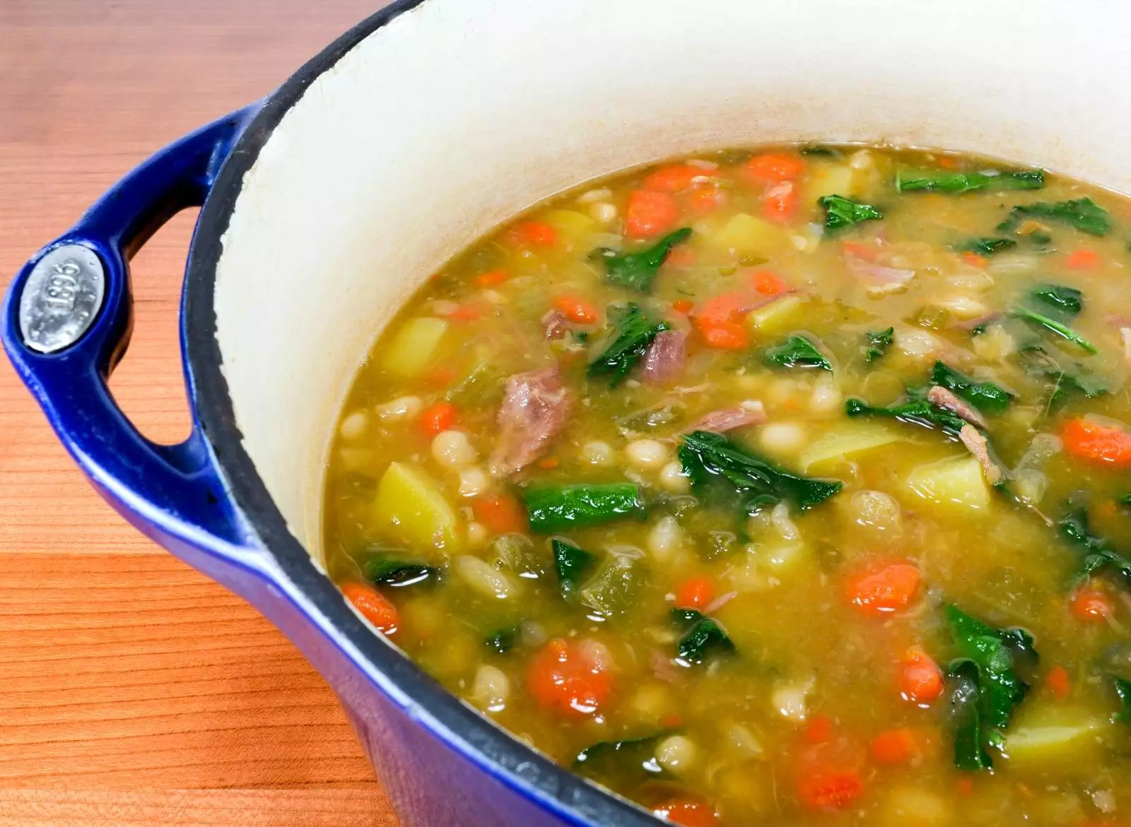 White Bean, Kale, Potato, and Ham Soup