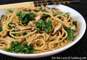 Sesame Noodles with Sautéed Shiitake Mushrooms and Kale