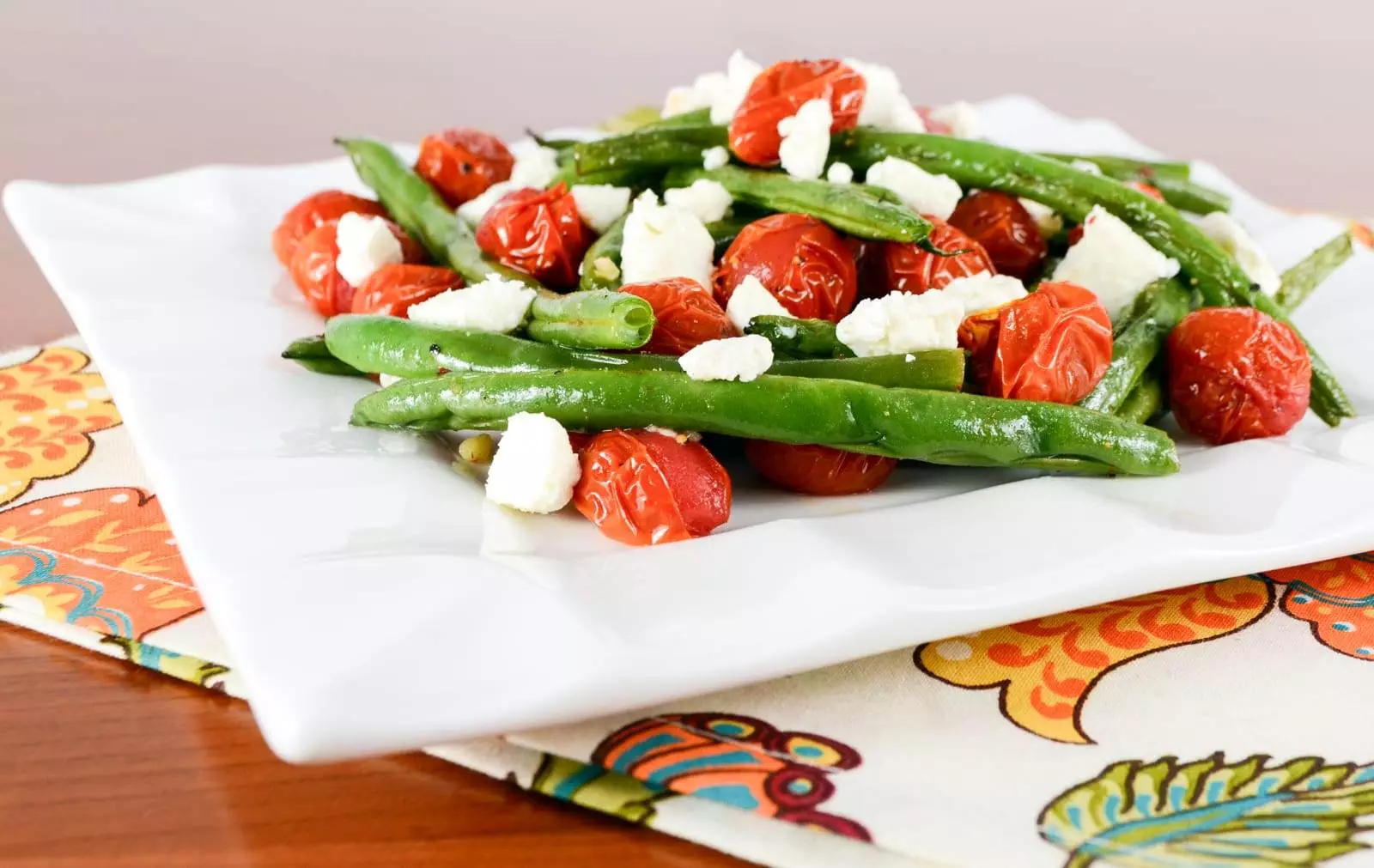 Roasted Green Beans and Tomatoes Topped with Feta