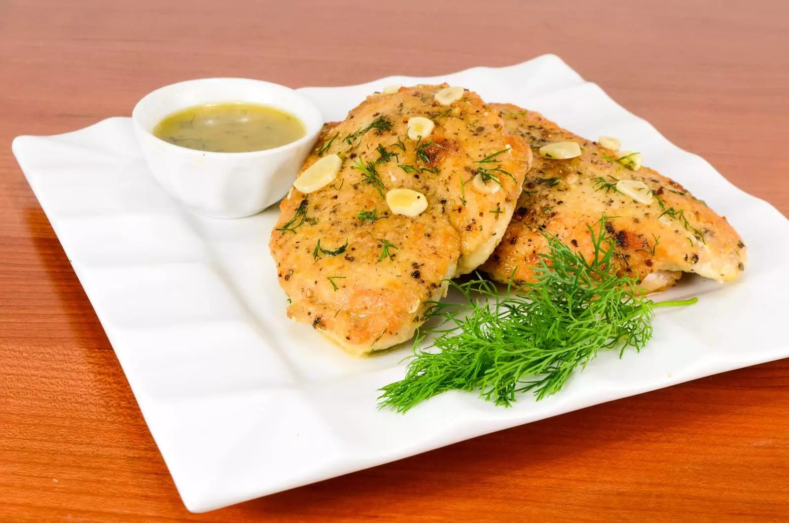 Chicken Paillard with a Garlic Lemon Dill Sauce