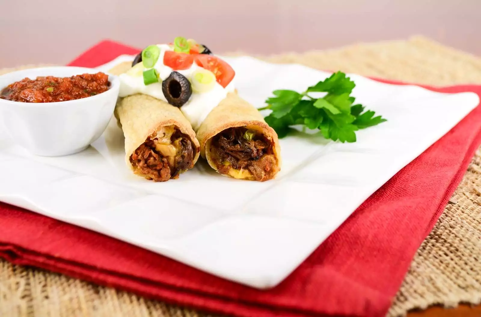 Baked Shredded Beef, Bean, Extra Sharp Cheddar and Jalapeno Taquitos