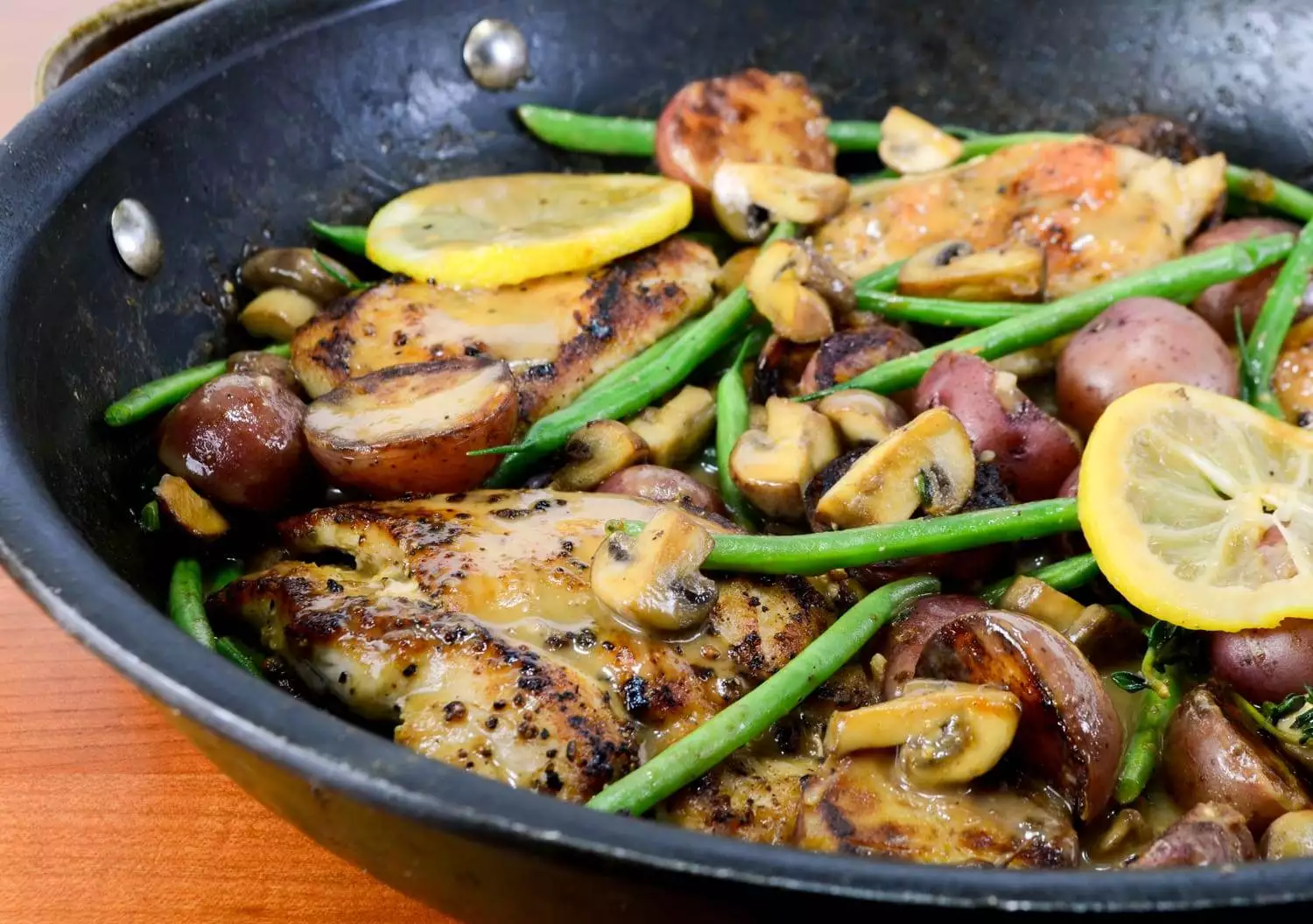 One Pot Dinner ~ Chicken with Potatoes, Green Beans, and Mushrooms