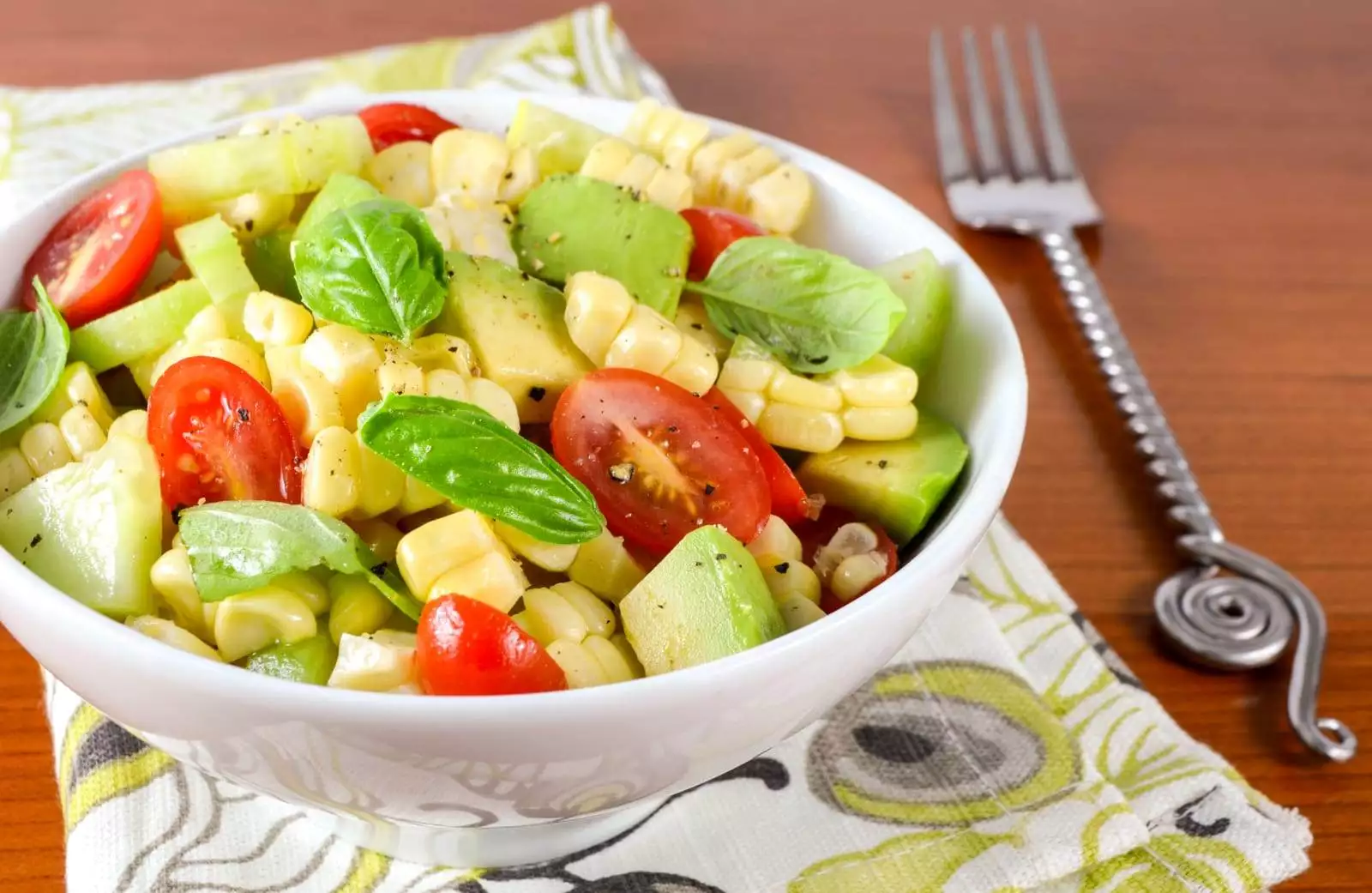 Corn, Avocado, Tomato, and Basil Salad