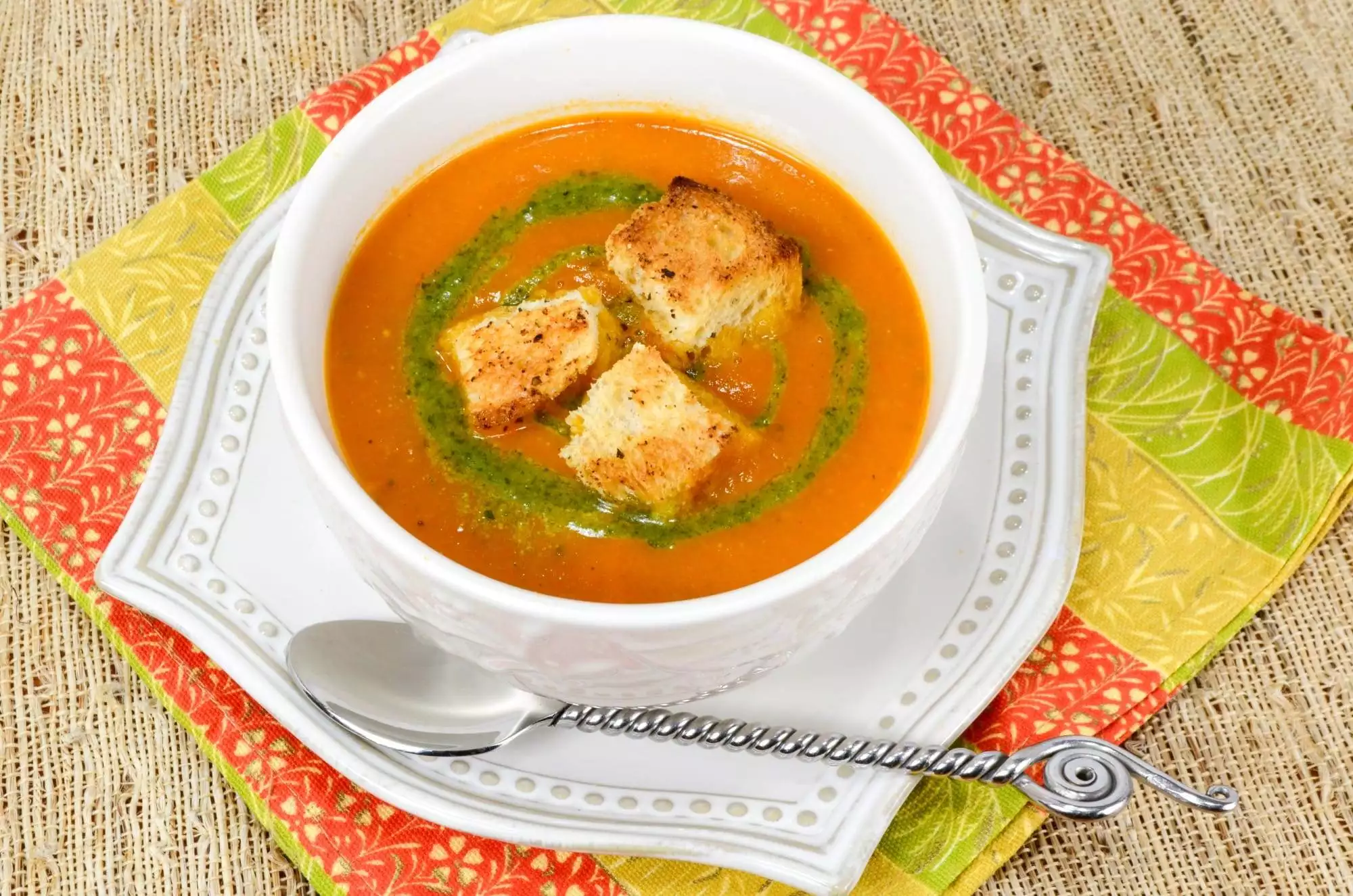 Slow-Roasted Tomato Orange Soup with Pesto