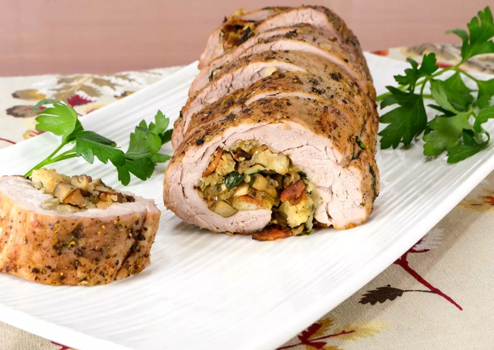 Mushroom, Bacon, and Herb Stuffed Pork Tenderloin