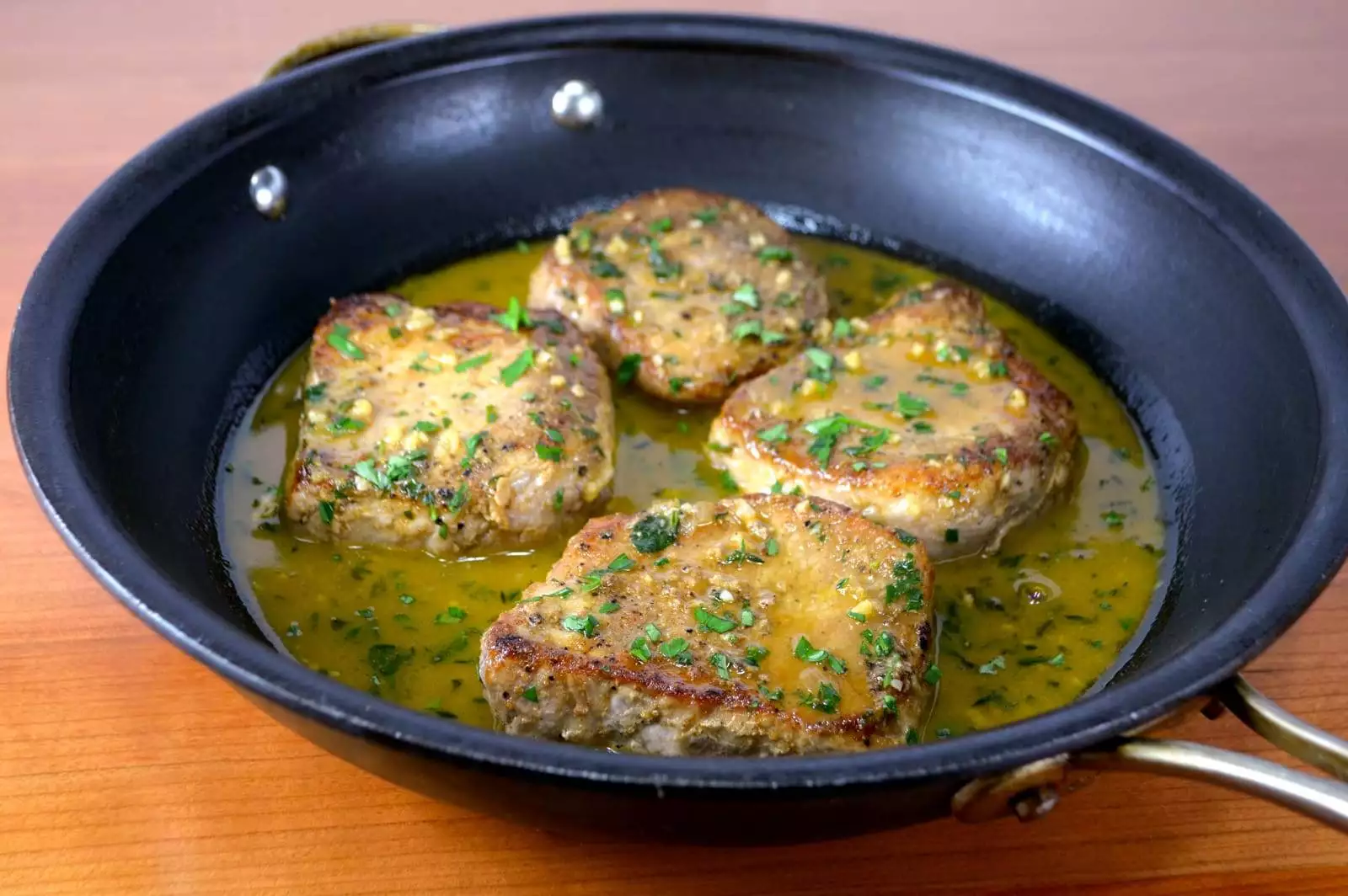 Thick Cut Pork Chops with Herb Garlic Pan Sauce