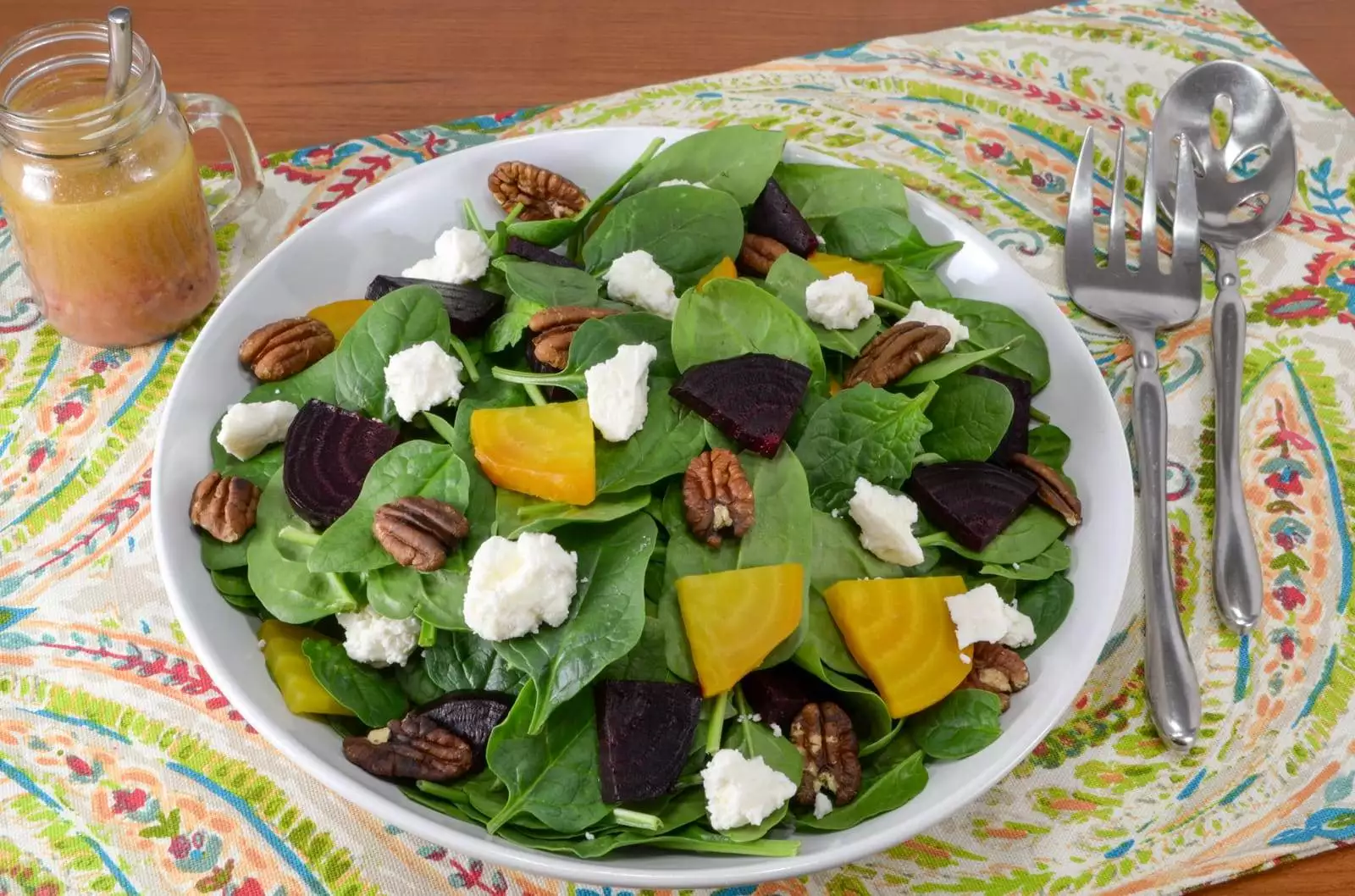 Roasted Beet Salad with Spinach, Feta, and Toasted Pecans