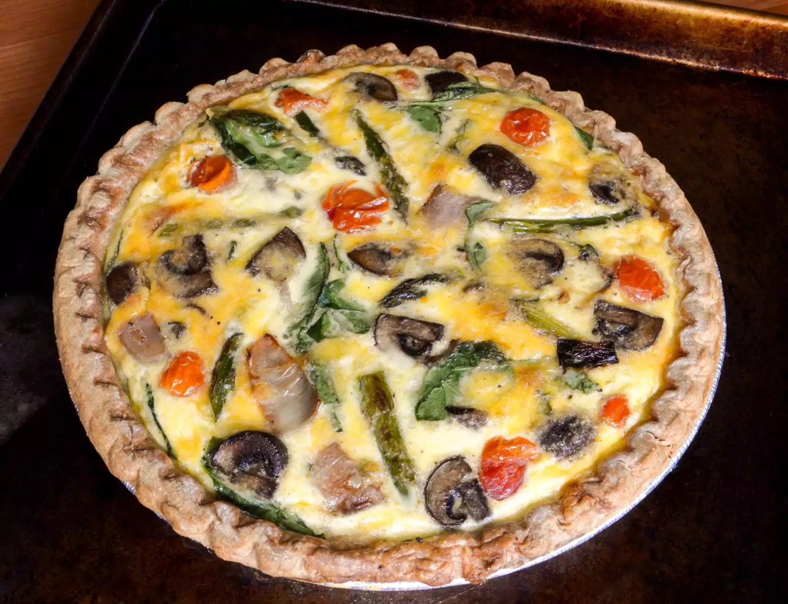 Roasted Vegetable Quiche with Spinach and Sharp Cheddar