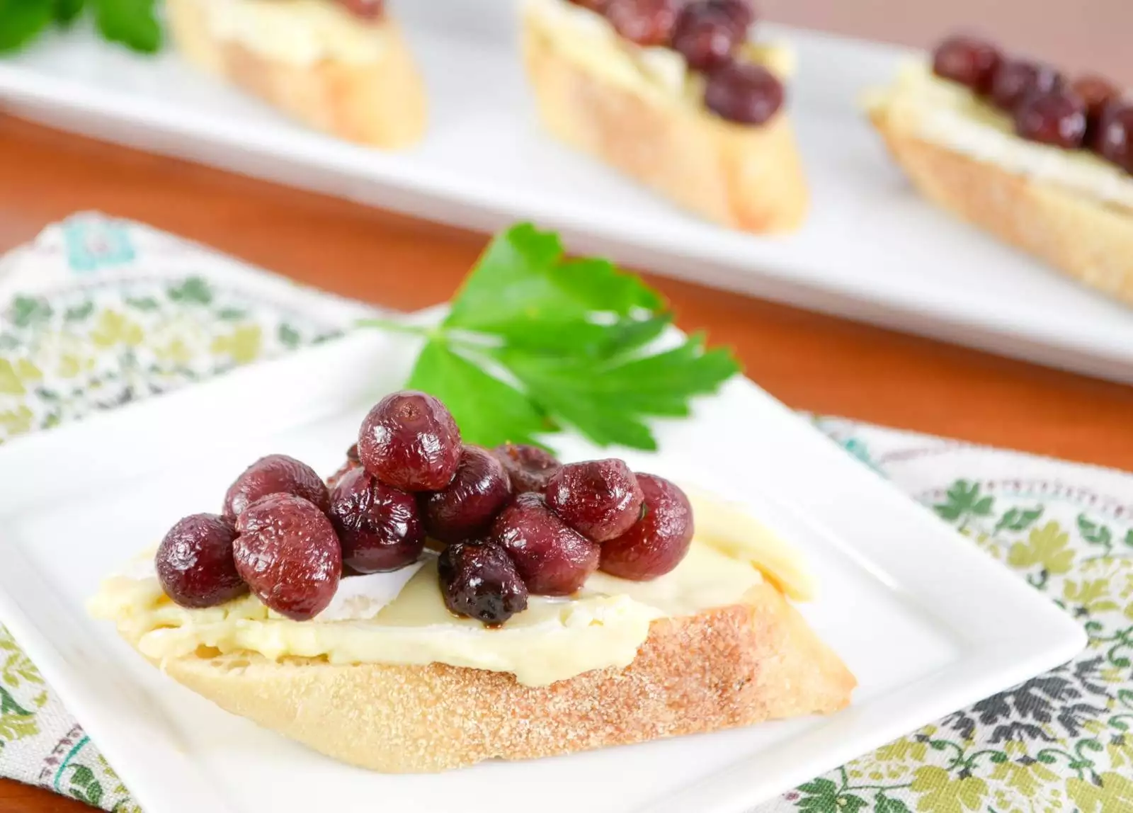 Roasted Grape and Brie Crostini