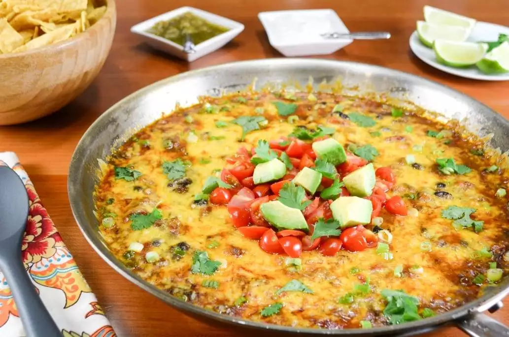 Beef and Bean Skillet Nacho Dip