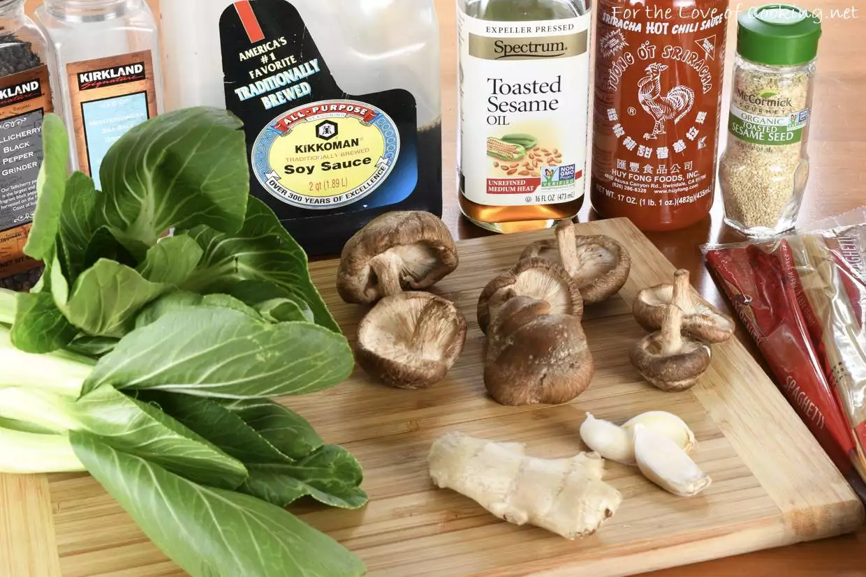 Bok Choy, Shiitake, and Garlic Noodles