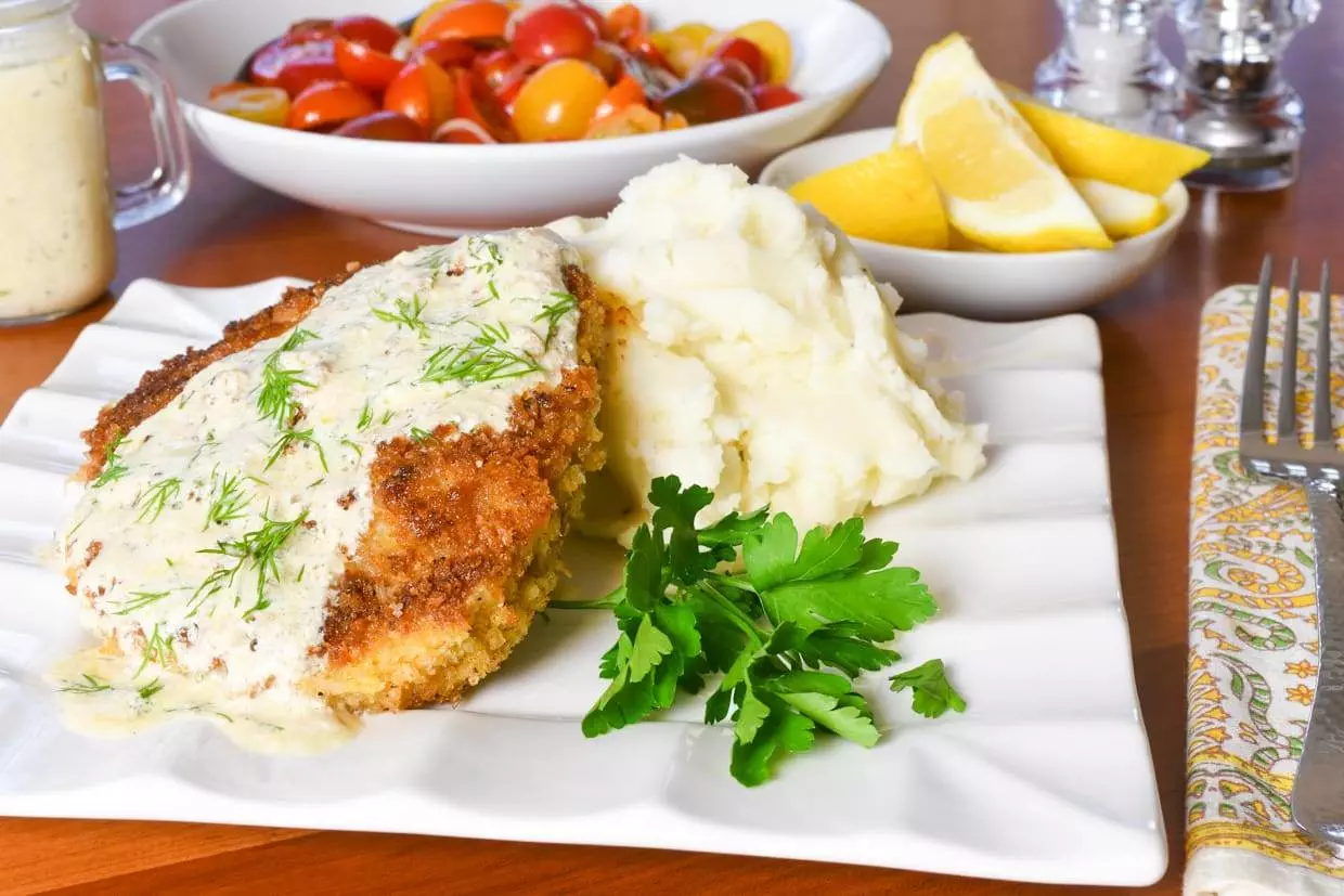 Crispy Pork Cutlets with a Creamy Dill Sauce