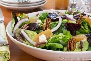 Roasted Beet, Arugula, Goat Cheese, and Candied Pecan Salad