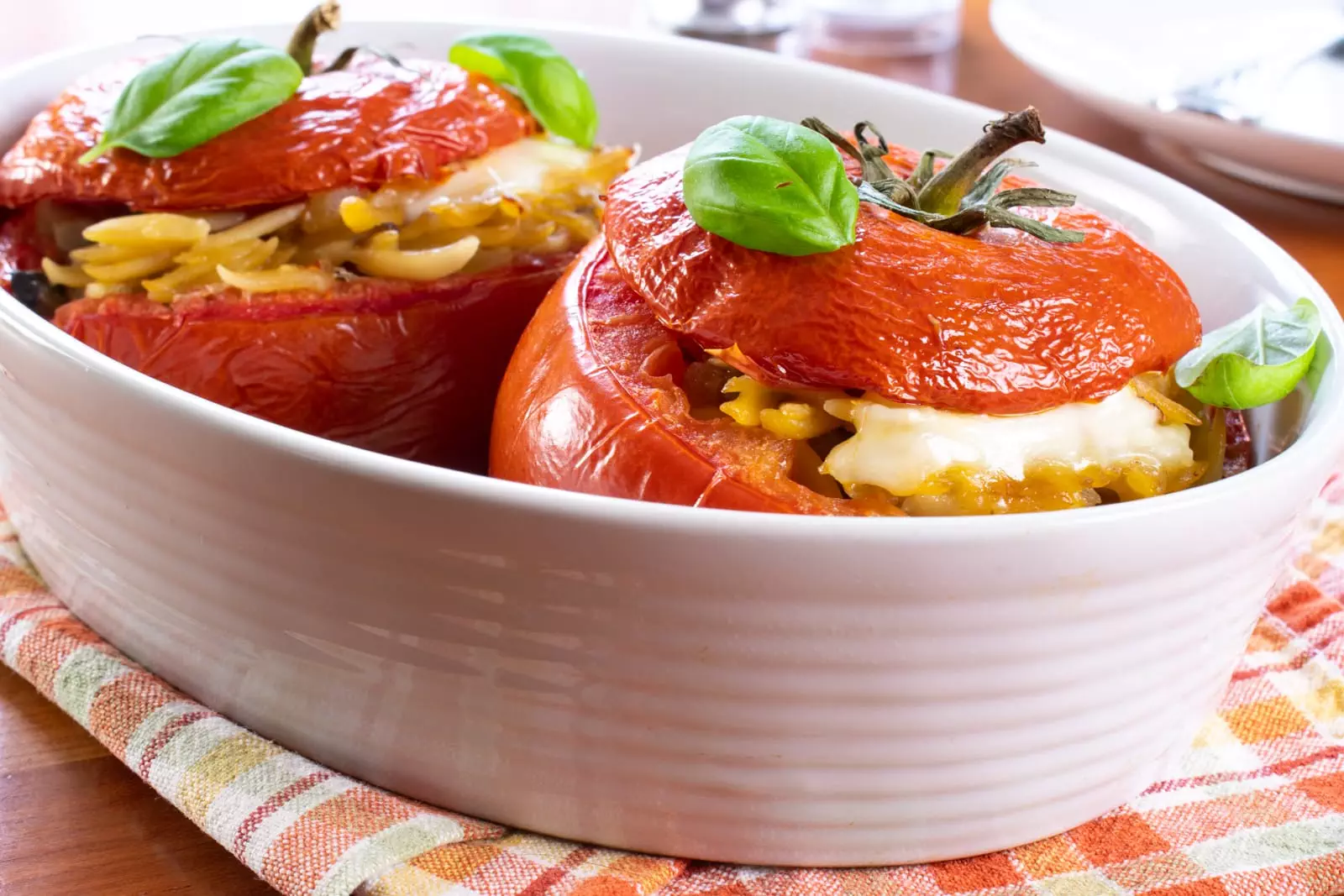 Baked Orzo Stuffed Tomatoes