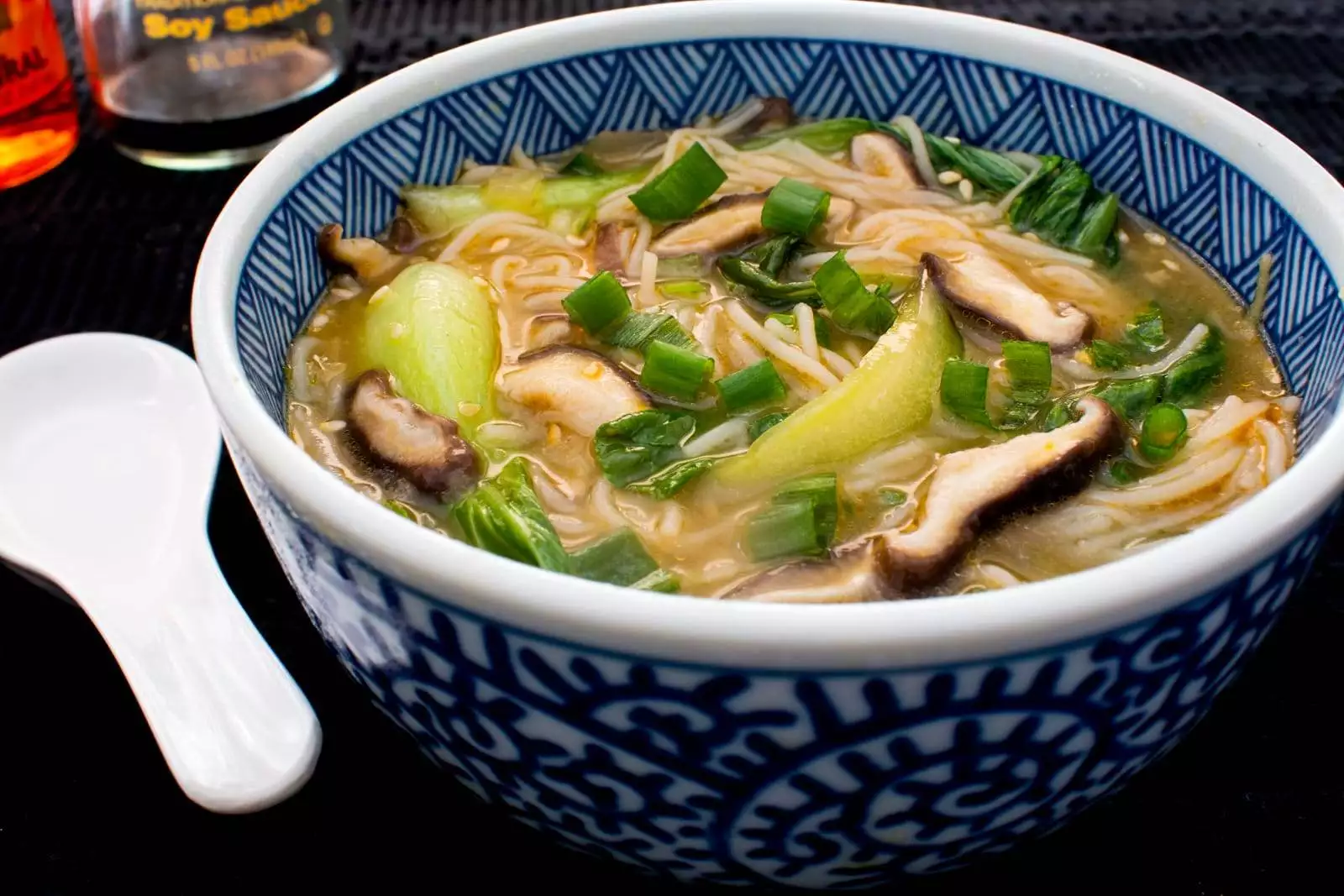 Ginger Garlic Noodle Soup with Bok Choy and Shiitake Mushrooms