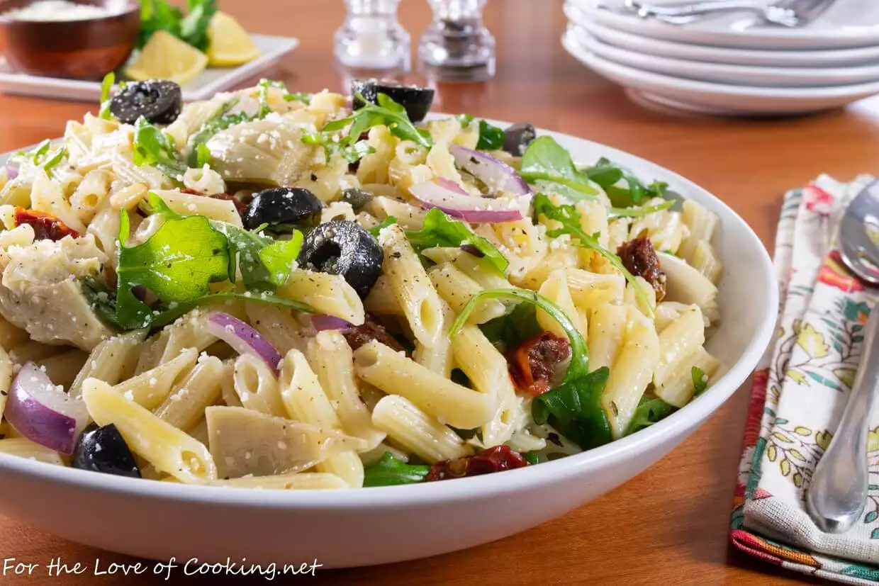 Pasta Salad with Sun-dried Tomatoes, Olives, and Arugula