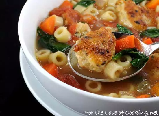 Mini Chicken Meatball, Pasta, and Vegetable Soup