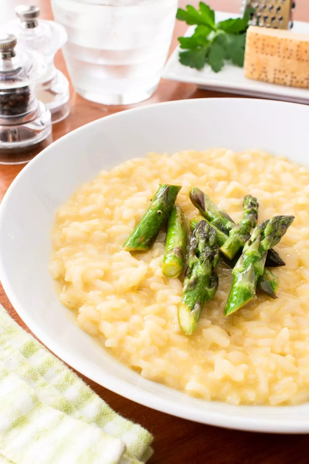 No-Stir Brie Risotto with Lemon Butter Asparagus