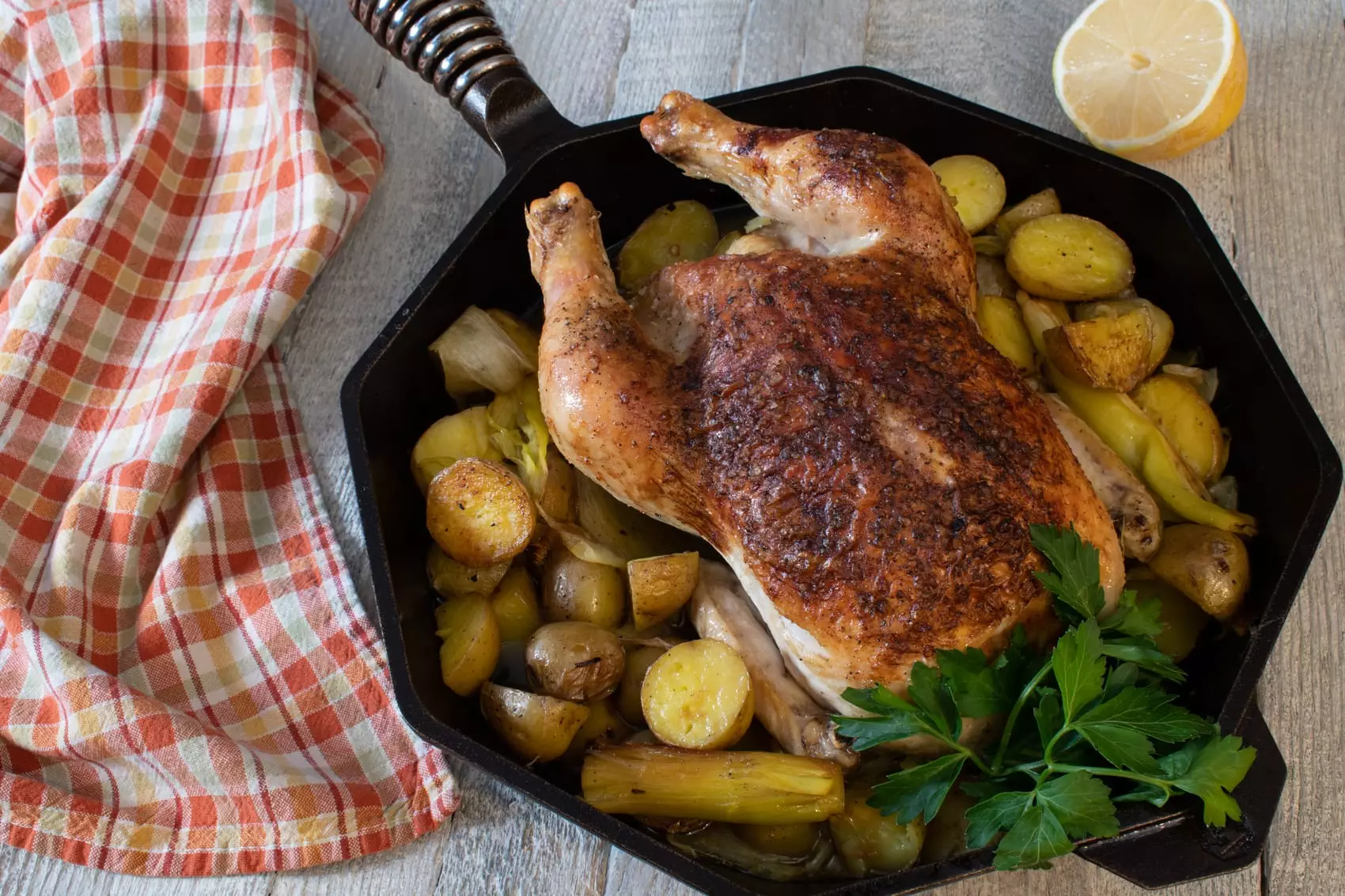 Roast Chicken with Baby Potatoes and Leeks