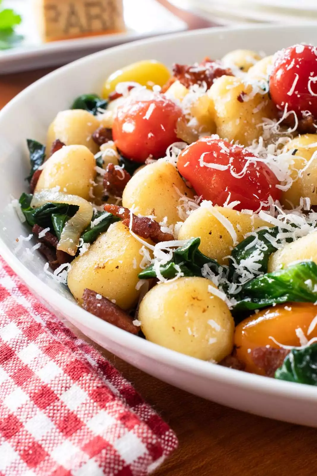 Skillet Gnocchi with Bacon, Tomatoes and Spinach