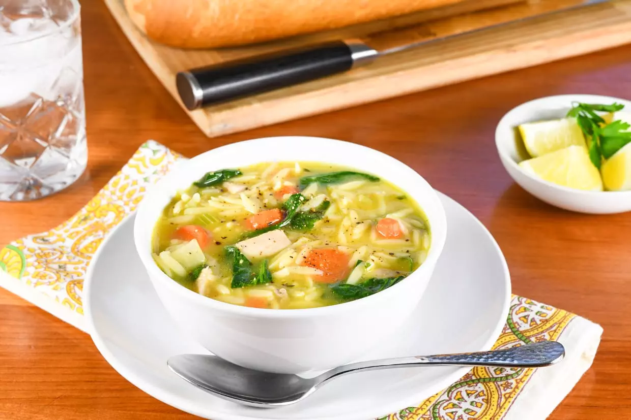 Lemon Chicken Orzo Soup with Spinach