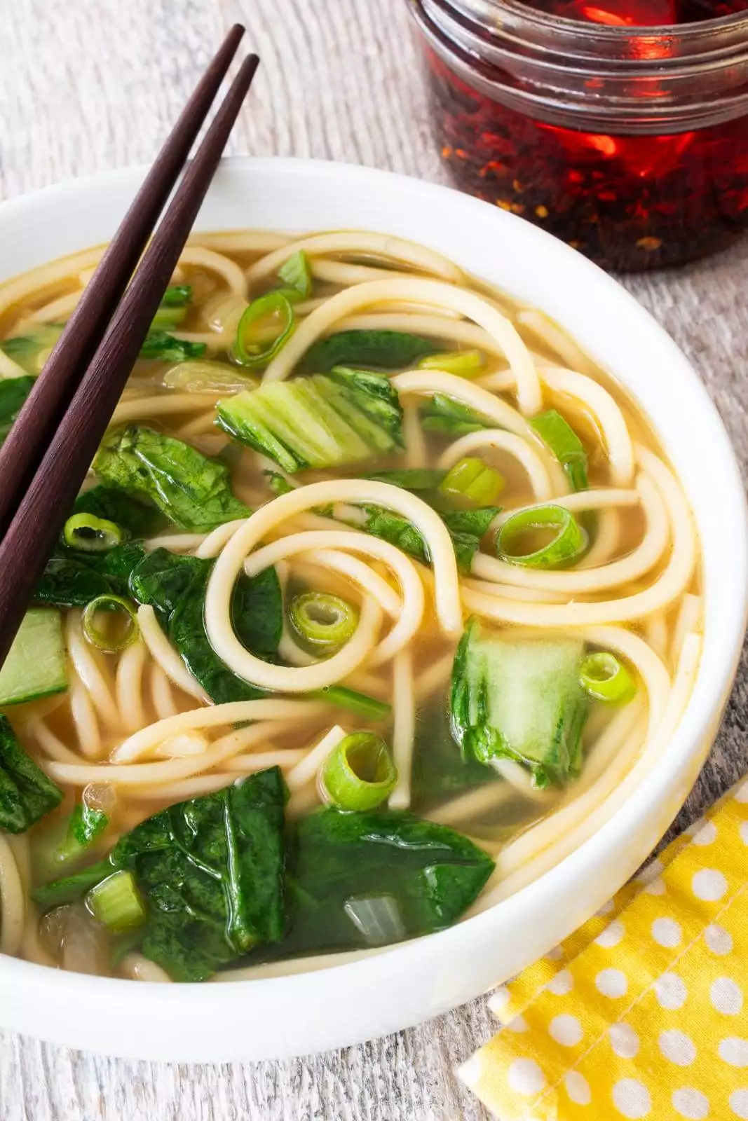 Garlic Ginger Noodle Soup with Winter Greens