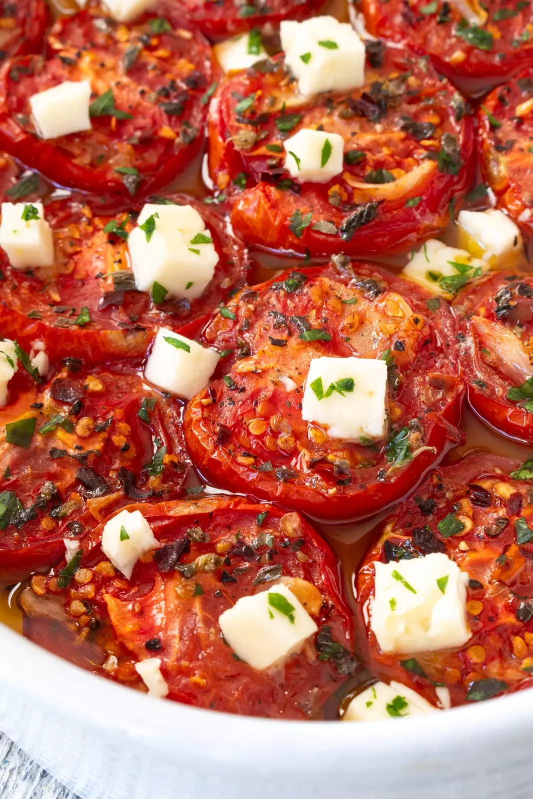 Garlic Roasted Tomatoes with Feta and Basil