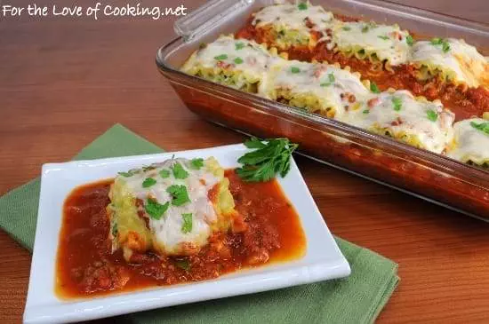 Spinach Lasagna Roll Ups with a Slow Simmered Meat Sauce