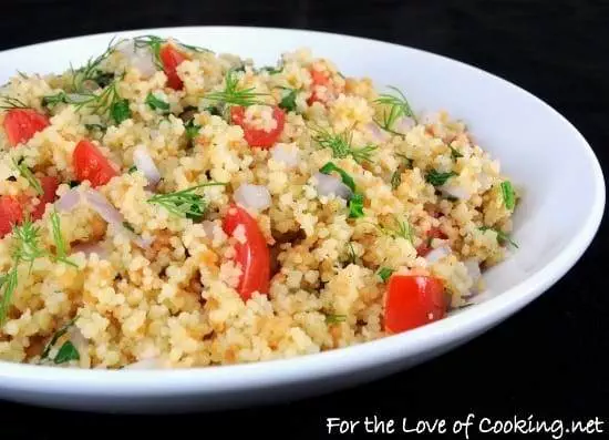 Roasted Garlic Couscous with Tomatoes, Dill, Onion, and Spinach