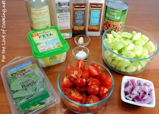 Cucumber and Tomato Salad with Garbanzo Beans and Basil