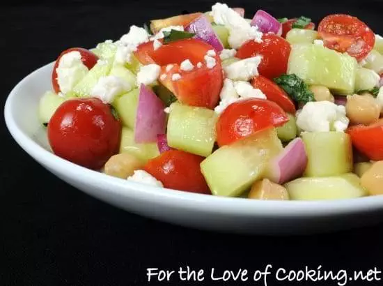 Cucumber and Tomato Salad with Garbanzo Beans and Basil