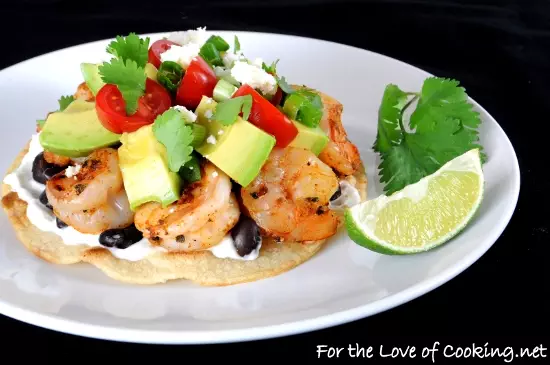 Shrimp, Black Bean, and Avocado Tostada