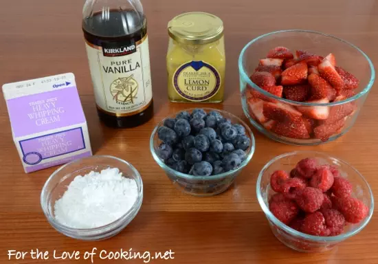 Baked Berries with Lemon Curd and Coconut Topped with Homemade Whipped Cream