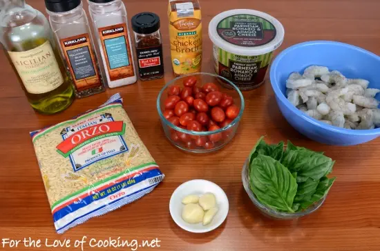 Garlic and Basil Shrimp and Tomatoes over Orzo