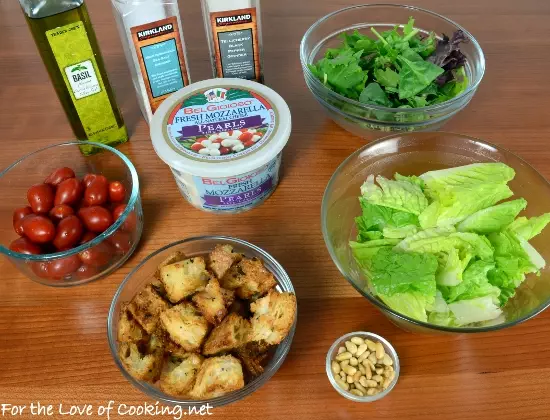 Mixed Greens with Roasted Tomatoes, Mozzarella Pearls, and Homemade Croutons