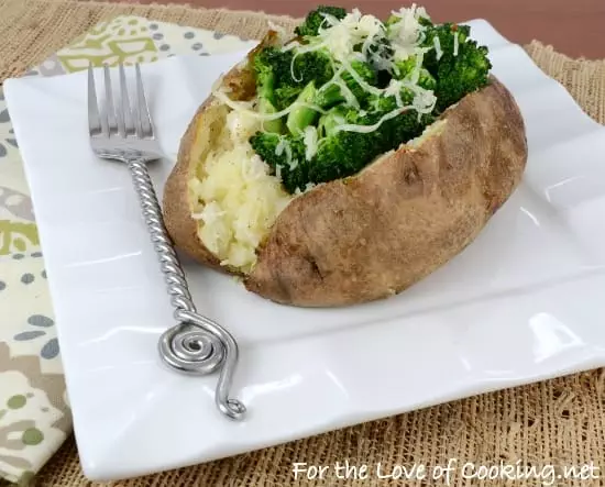 Spicy Broccoli and Sharp Cheddar Topped Baked Potato